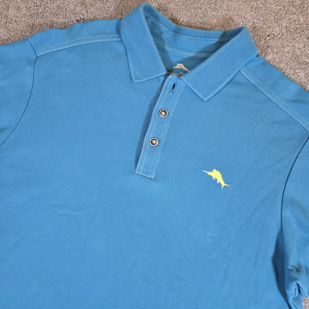 Tommy Bahama Medium Mens Polo Shirt Lht Blue Short Sleeve Signature Pima‎ Cotton